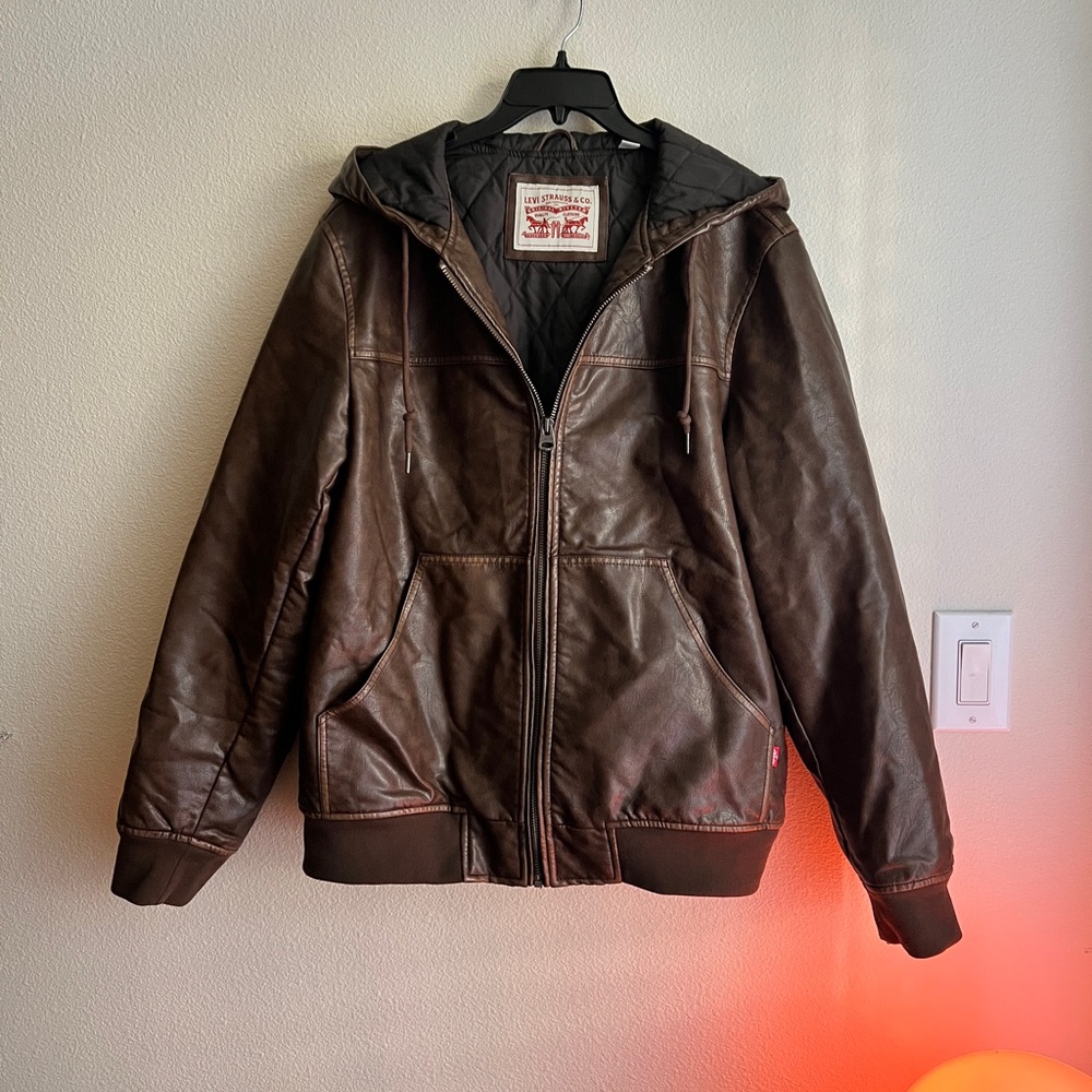 Levi’s Brown Hooded Jacket | Size M | Quilted Moto Bomber